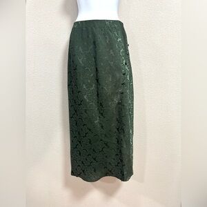 Mi Ami Metallic Green Skirt Silky Satin Floral Print Midi A-Line Large Prairie